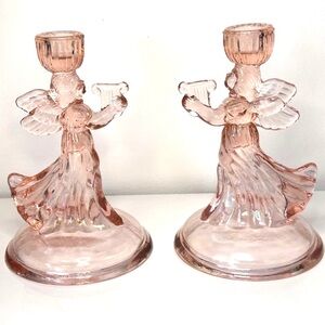 Pink Glass Angel Candle Holders